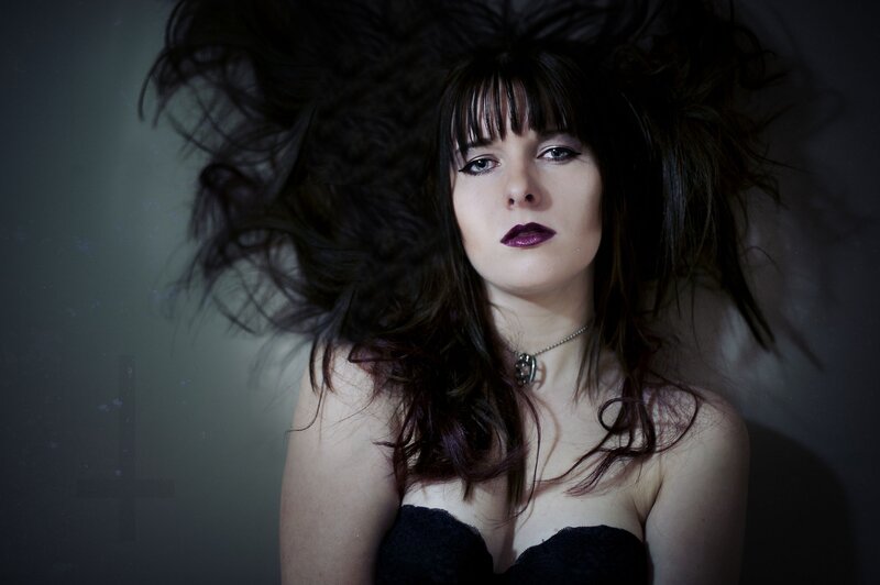 Woman with Dark Hair — Black, Dramatic, Photograph, Lipstick, Necklace