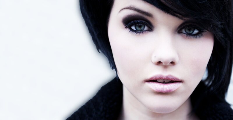 Woman with Dark Hair — Black, Dramatic, Photograph, Makeup, Black Coat