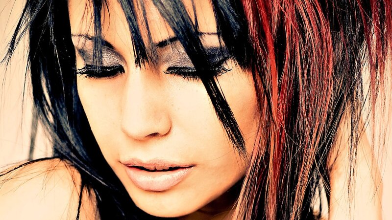 Woman with Dark Hair — Black, Dramatic, Photograph, Makeup, Eyeliner, Red
