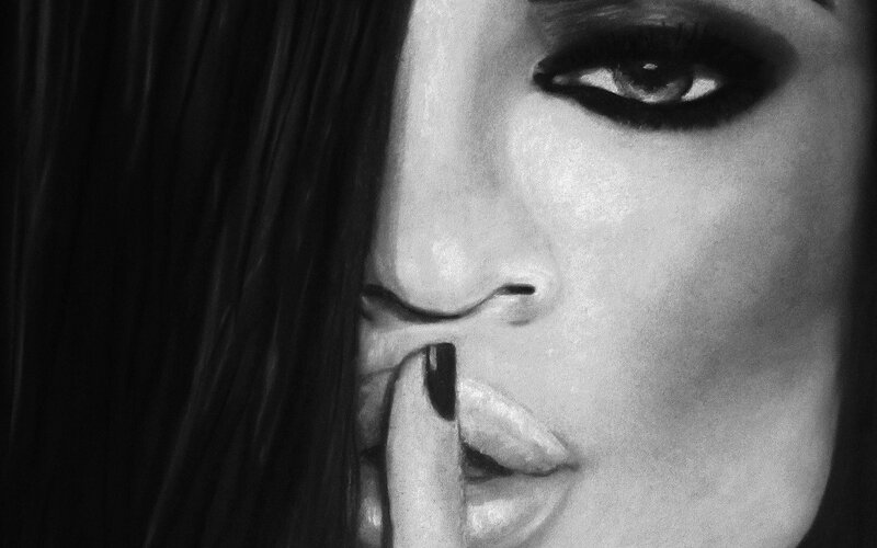 Woman with Dark Hair — Black, Dramatic, Photograph, Makeup, Finger