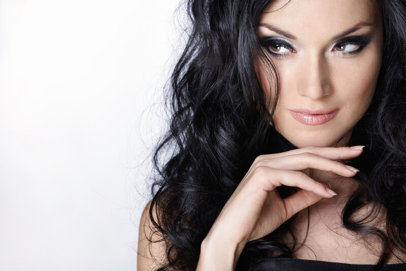 Woman with Dark Hair — Black, Dramatic, Photograph, Makeup, Hand