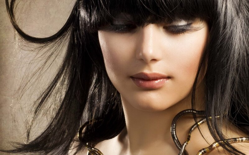Woman with Dark Hair — Black, Dramatic, Photograph, Makeup, Necklace, Brown