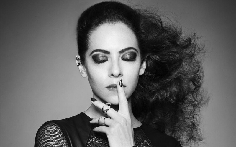 Woman with Dark Hair — Black, Dramatic, Photograph, Makeup, Rings
