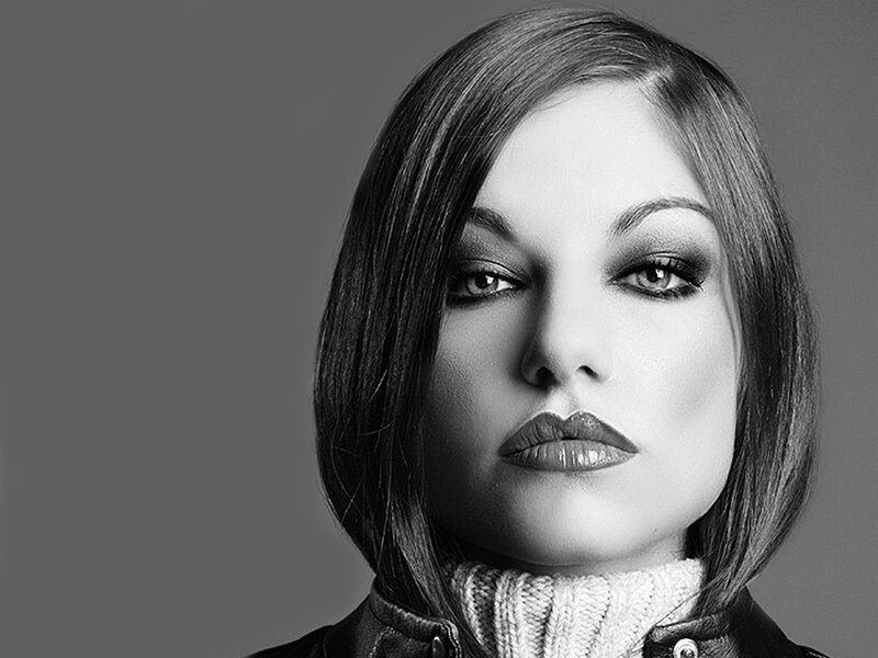 Woman with Dark Hair — Black, Dramatic, Photograph, Makeup, Turtleneck