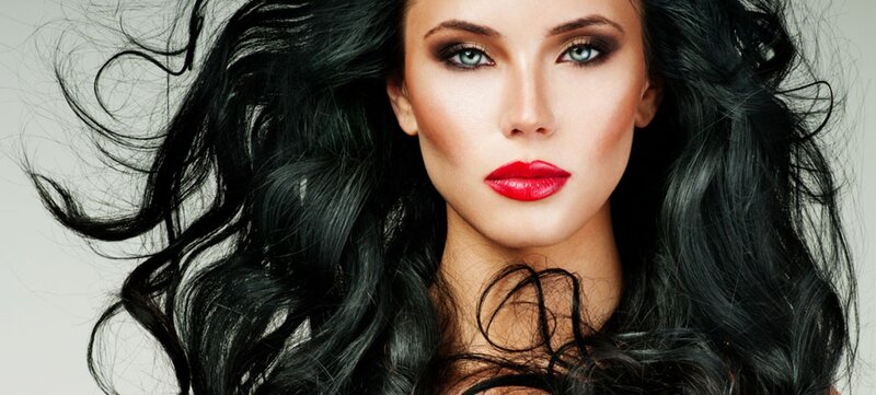 Woman with Dark Hair — Black, Dramatic, Photograph, Red Lipstick, Eye Makeup