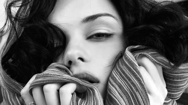 Woman with Dark Hair — Black, Dramatic, Photograph, Scarf