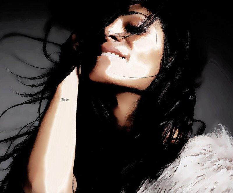 Woman with Dark Hair — Black, Dramatic, Photograph, White Fur