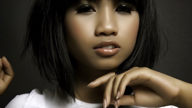 Woman with Dark Hair — Black, Dramatic, Photograph, White Shirt, Dark Background, Hands