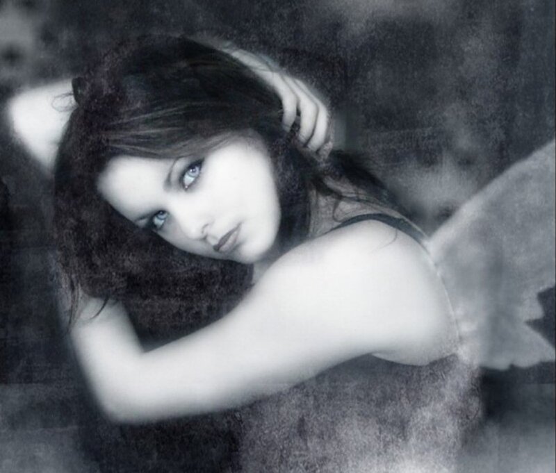 Woman with Dark Hair — Black, Dramatic, Photograph, Wings