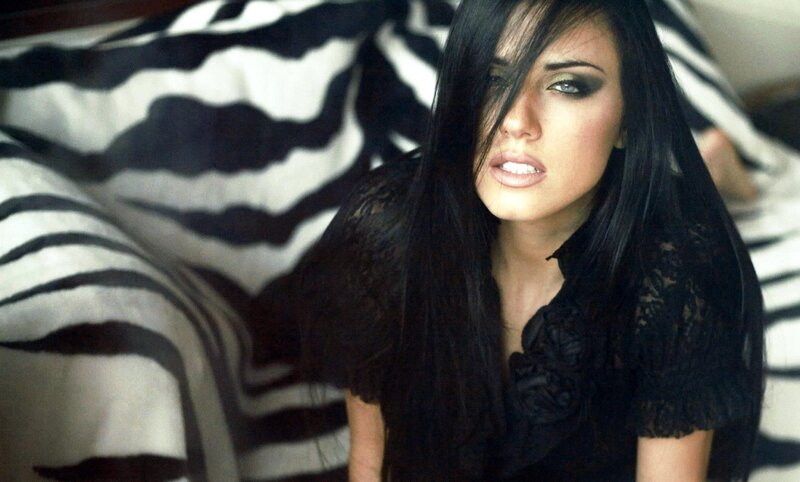 Woman with Dark Hair — Black, Dramatic, Photograph, Zebra Print Fabric