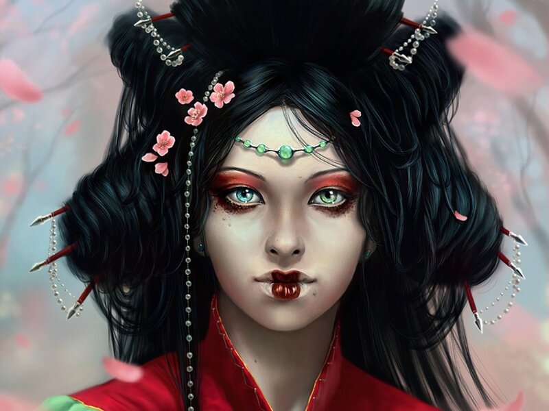 Woman with Dark Hair — Black, Dramatic, Spring, Digital Art