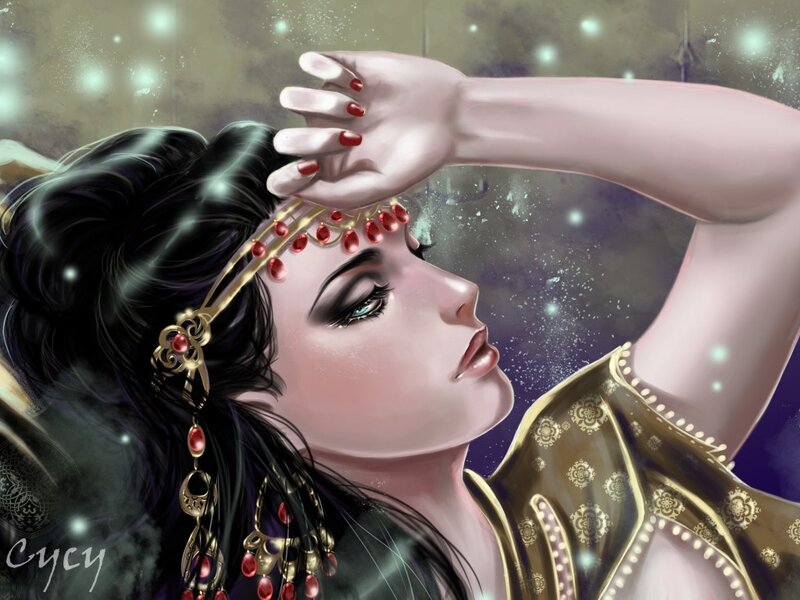 Woman with Dark Hair — Black, Dreamy, Night