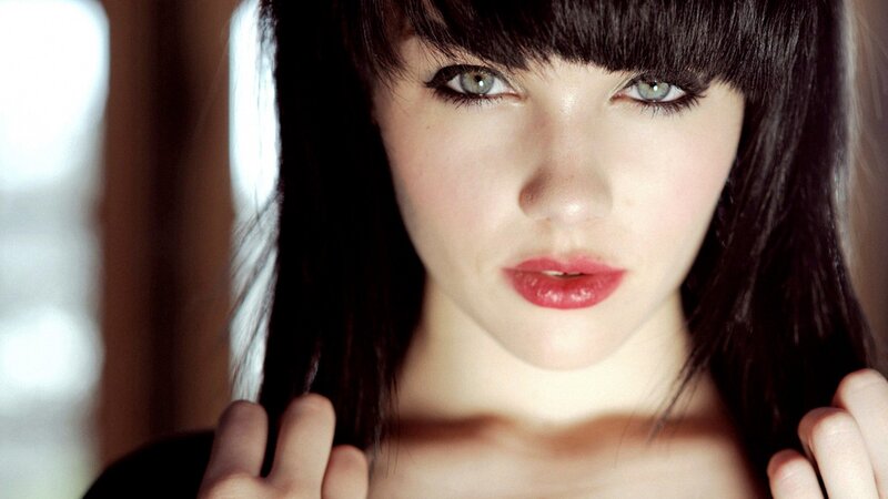Woman with Dark Hair — Black, Intense, Photograph, Red Lipstick, Bangs