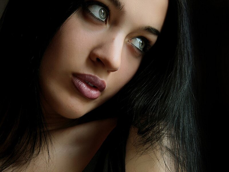 Woman with Dark Hair — Black, Lipstick