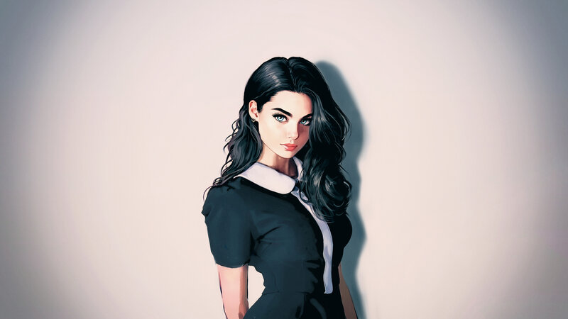 Woman with Dark Hair — Black, Neutral, Digital Art, Dress