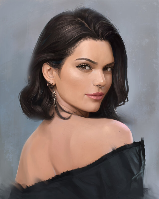 Woman with Dark Hair — Black, Neutral, Digital Art, Earrings