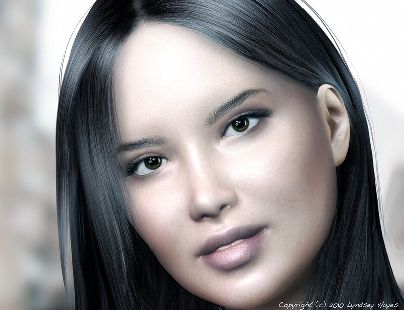 Woman with Dark Hair — Black, Neutral, Digital Art, Eyes
