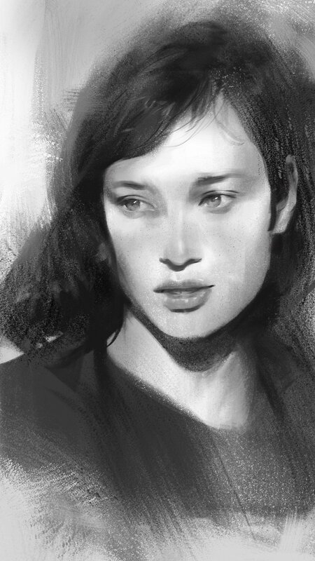 Woman with Dark Hair — Black, Neutral, Digital Art, Face