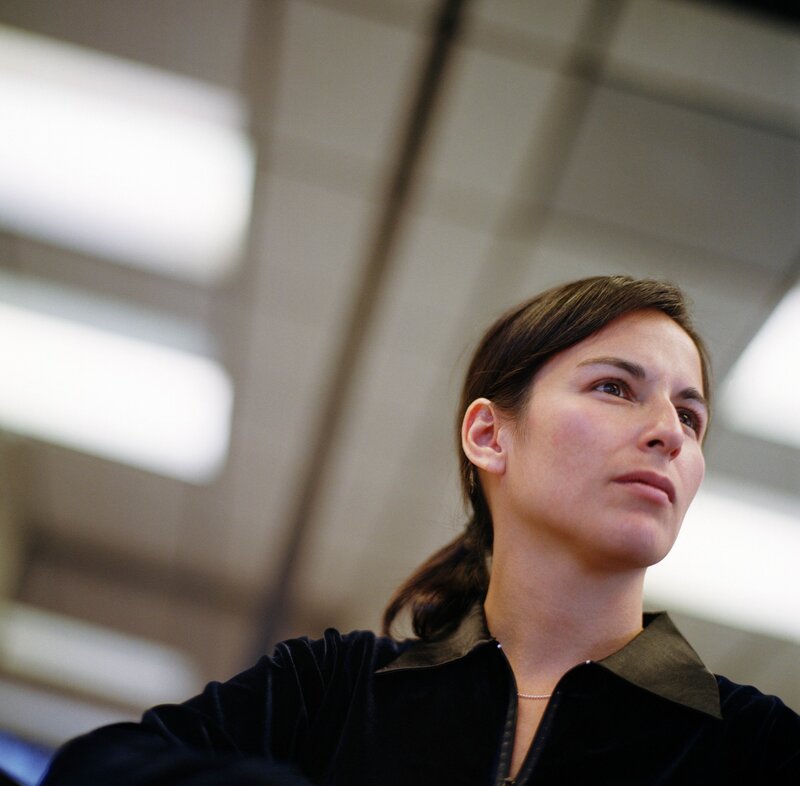 Woman with Dark Hair — Black, Neutral, Photograph, Ceiling Lights