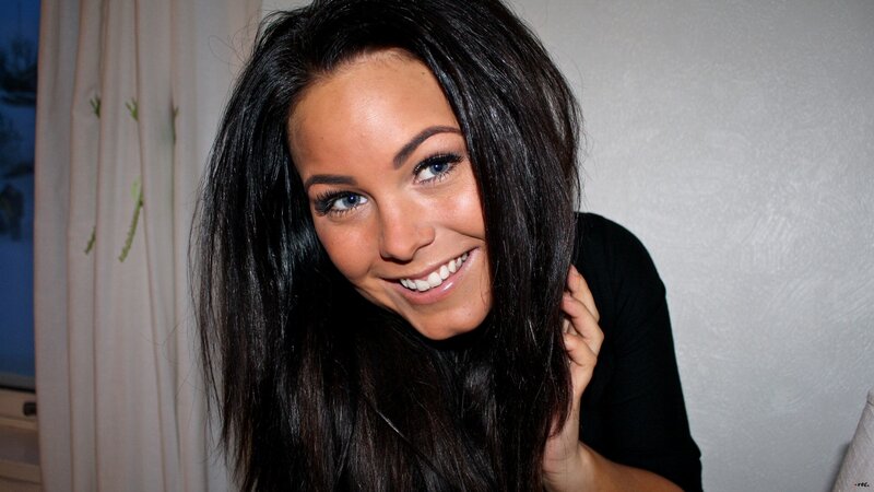 Woman with Dark Hair — Black, Neutral, Photograph, Curtain, Wall