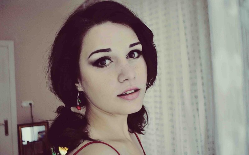 Woman with Dark Hair — Black, Neutral, Photograph, Earring, Curtain