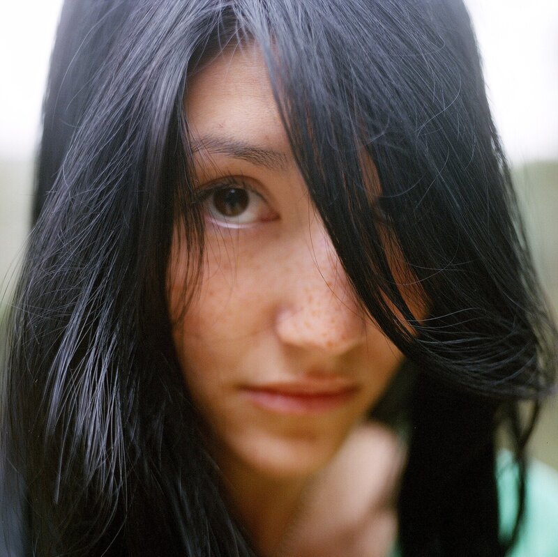 Woman with Dark Hair — Black, Neutral, Photograph, Face, Brown