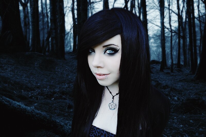 Woman with Dark Hair — Black, Night, Photograph, Forest