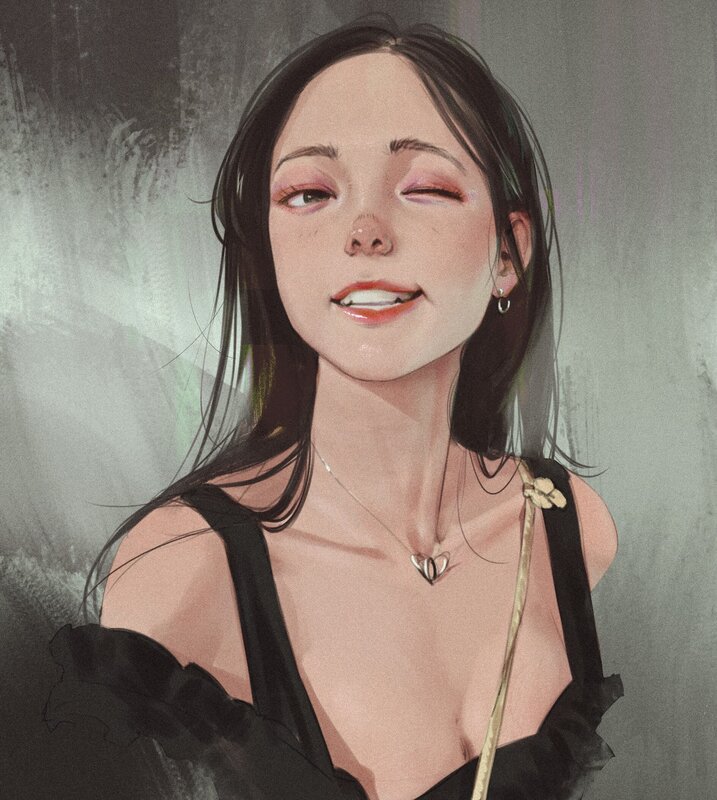 Woman with Dark Hair — Black, Playful, Digital Art
