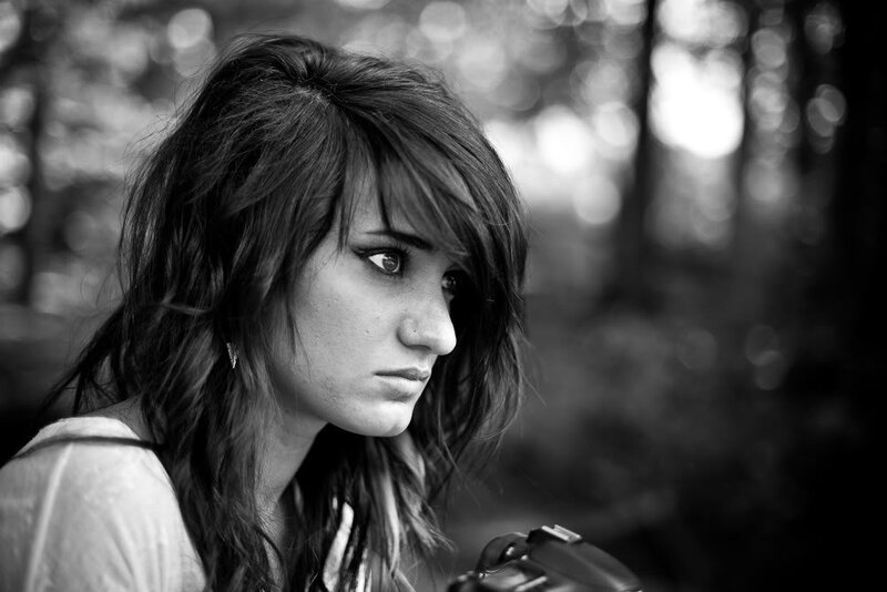Woman with Dark Hair — Black, Serious, Photograph, Forest