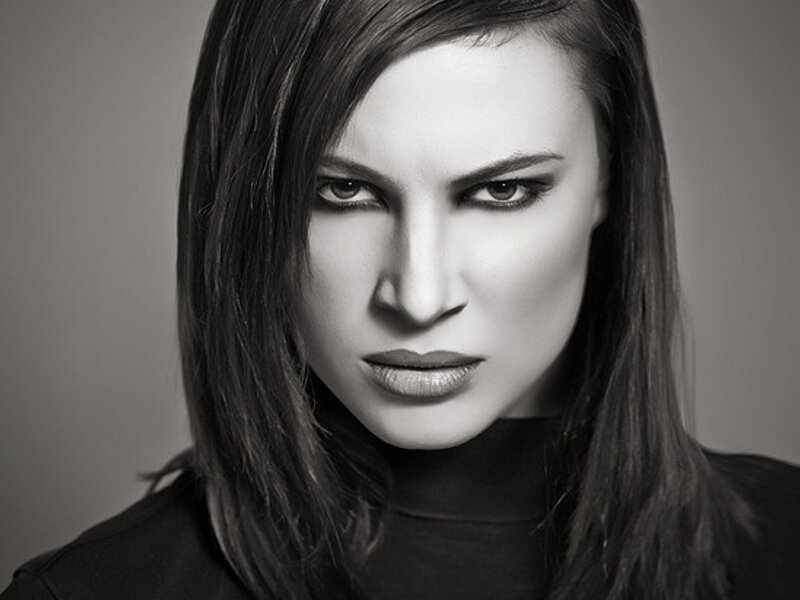 Woman with Dark Hair — Black, Serious, Photograph, Makeup
