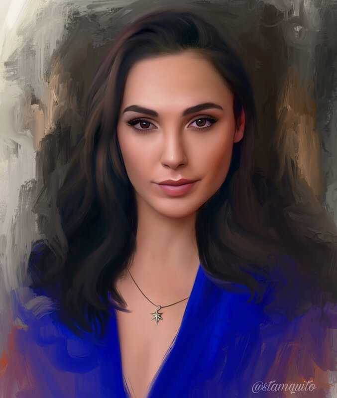 Woman with Dark Hair — Blue, Calm, Digital Art, Blue Top