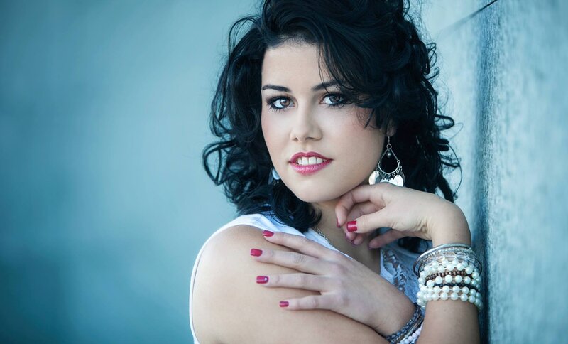 Woman with Dark Hair — Blue, Calm, Photograph, Earrings