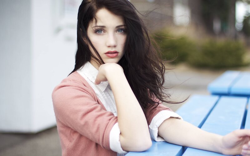 Woman with Dark Hair — Blue, Contemplative, Afternoon