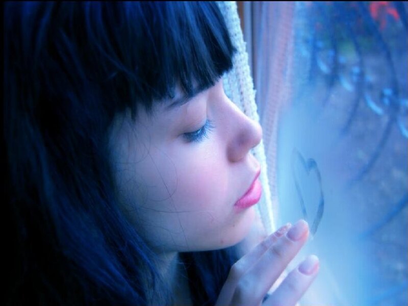 Woman with Dark Hair — Blue, Contemplative, Photograph, Window