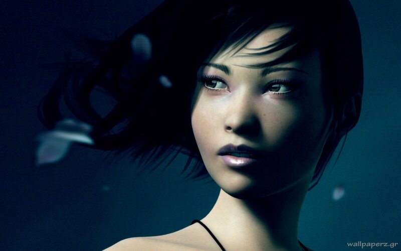 Woman with Dark Hair — Blue, Dramatic, 3d Render