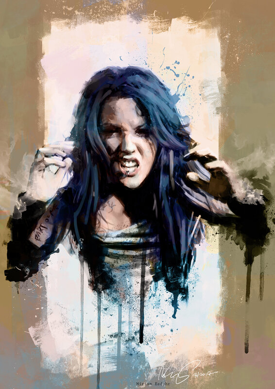 Woman with Dark Hair — Blue, Dramatic, Digital Art, Tattoo