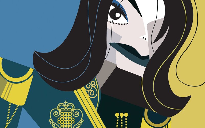 Woman with Dark Hair — Blue, Dramatic, Illustration