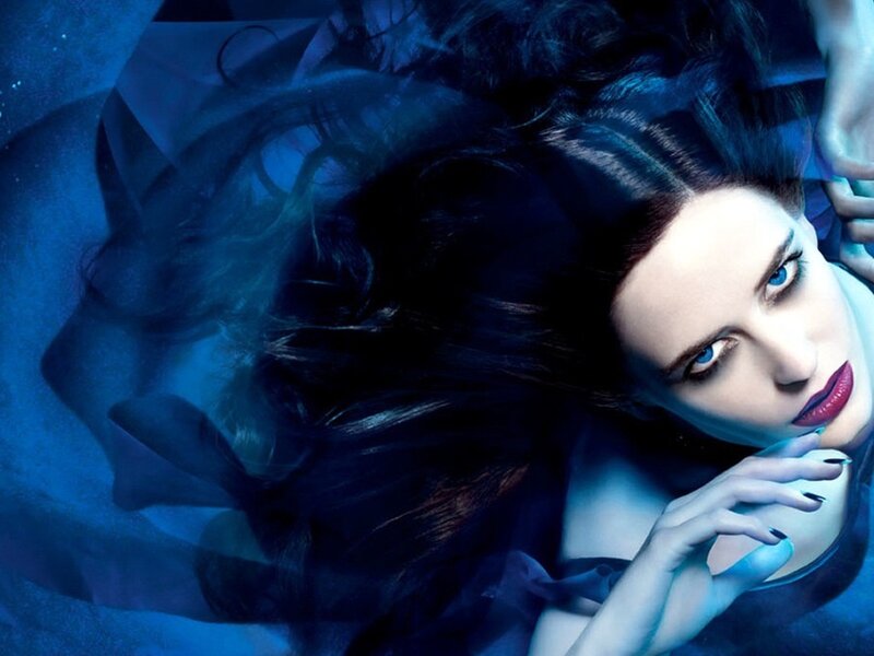 Woman with Dark Hair — Blue, Dramatic, Photograph, Blue Lighting