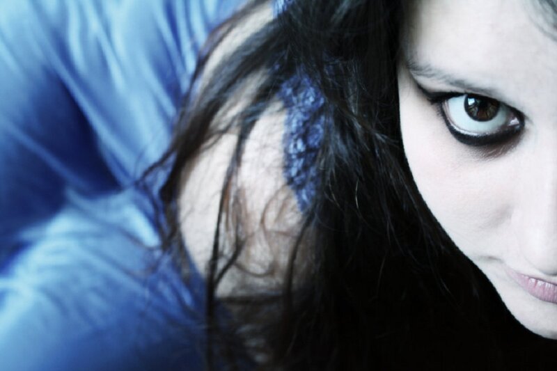 Woman with Dark Hair — Blue, Dramatic, Photograph, Eye
