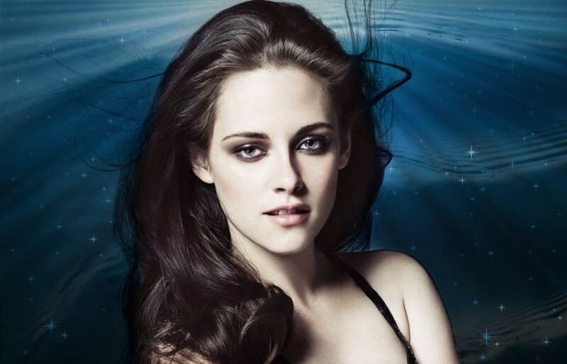 Woman with Dark Hair — Blue, Dramatic, Photograph, Underwater