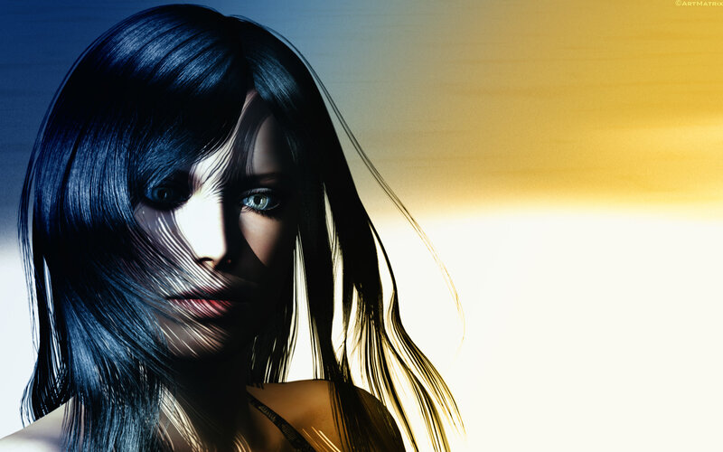 Woman with Dark Hair — Blue, Dramatic, Sunset