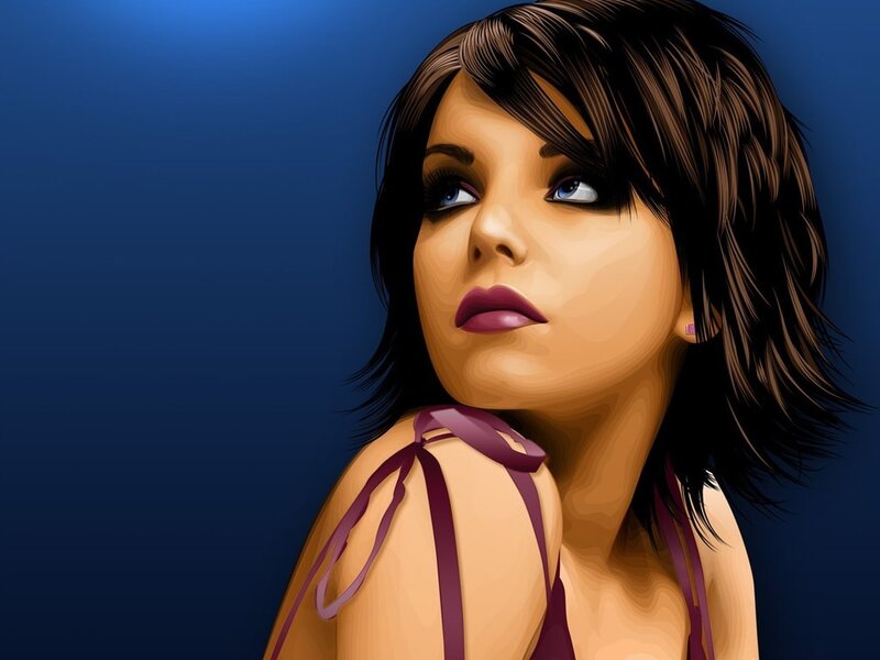 Woman with Dark Hair — Blue, Dramatic