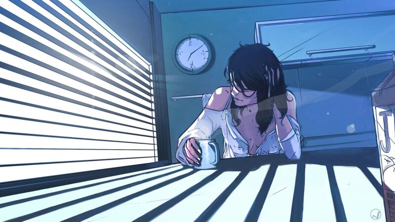 Woman with Dark Hair — Blue, Melancholic, Morning