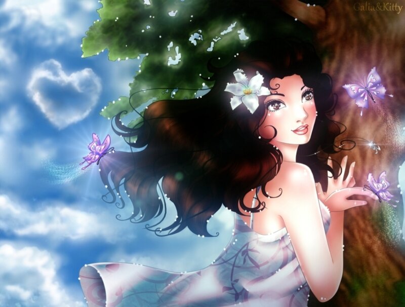 Woman with Dark Hair — Blue, Serene, Afternoon, Digital Art