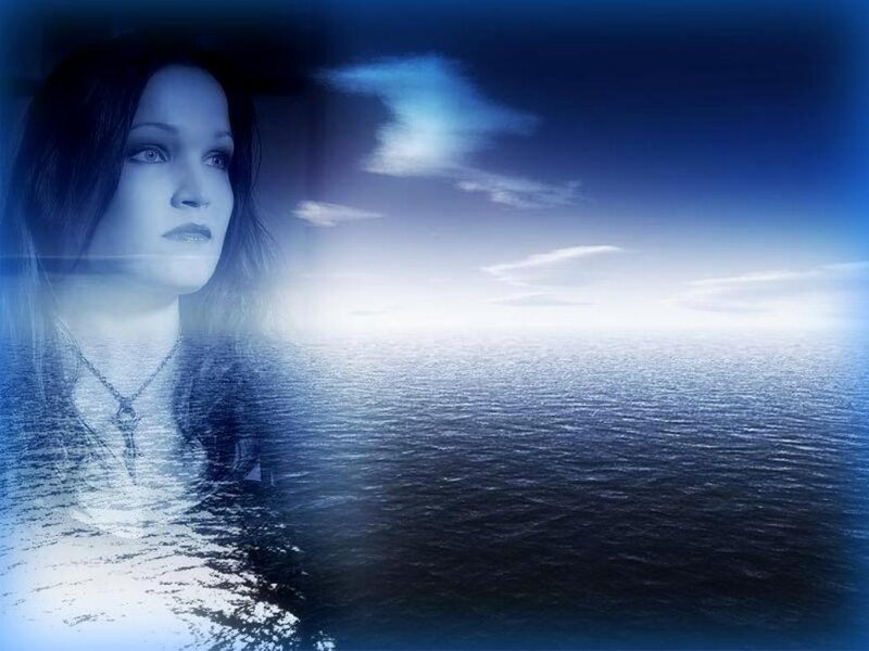 Woman with Dark Hair — Blue, Serene, Digital Art, Ocean