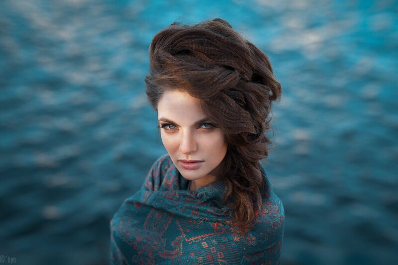 Woman with Dark Hair — Blue, Serene, Sunset