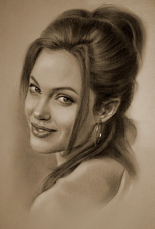 Woman with Dark Hair — Brown, Calm, Illustration, Earring