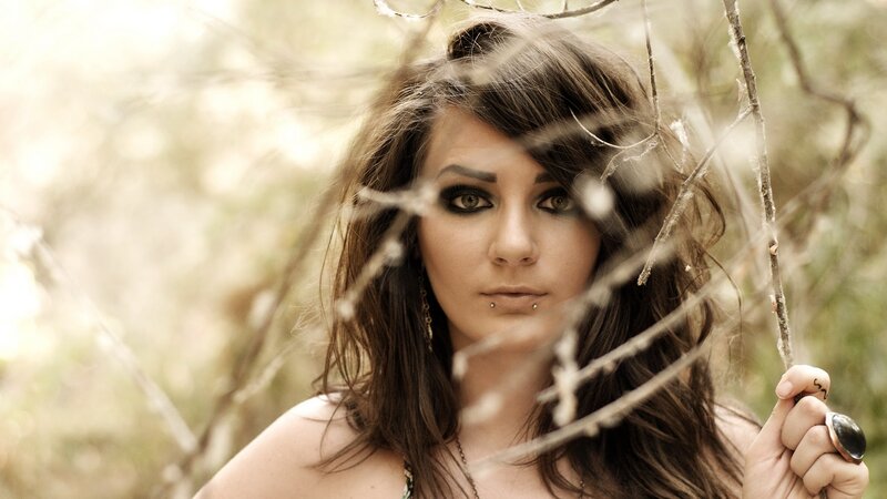 Woman with Dark Hair — Brown, Dramatic, Afternoon, Photograph, Branches