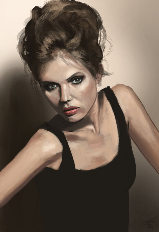 Woman with Dark Hair — Brown, Dramatic, Digital Art, Black Top