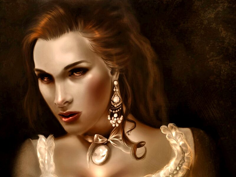 Woman with Dark Hair — Brown, Dramatic, Digital Art, Earrings